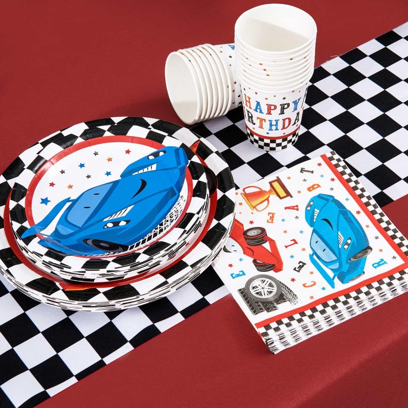 ويرنساي مستلزمات حفلات سيارات السباق من WERNNSAI للأولاد - تكفي 16 ضيفًا. طقم أدوات مائدة ورقية للاستخدام مرة واحدة، يشمل أطباق غداء وعشاء وحلوى وكيك، ومناديل، وأكواب، وأدوات مائدة لحفلات أعياد الميلاد. - Image 4